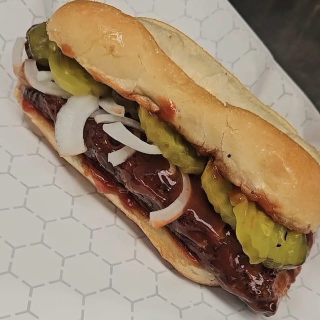 Saucy Boneless Pork Rib Sandwich.