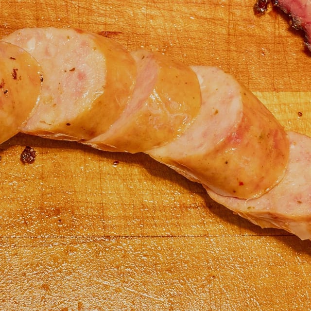 Sliced Alaska Reindeer Sausage.